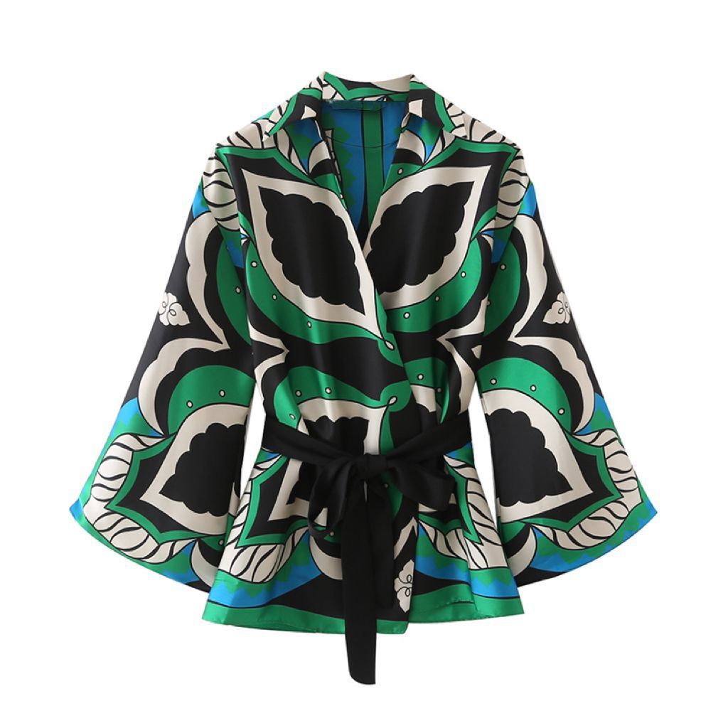 Women's Graceful Bowknot Decoration Printed Shirt Blouses