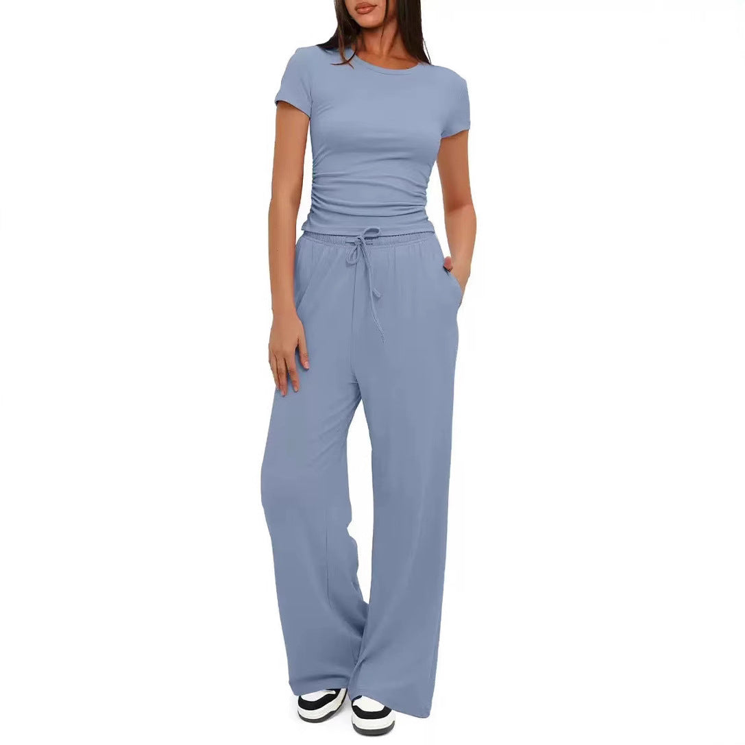 Beautiful Versatile Women's Two-piece Pleated Short-sleeved Fashion Casual Suit