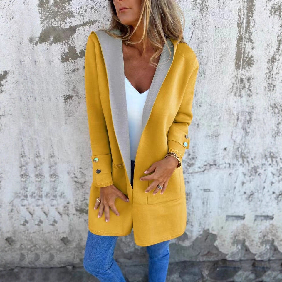 Women's Spring Casual Contrast Color Hooded Coats