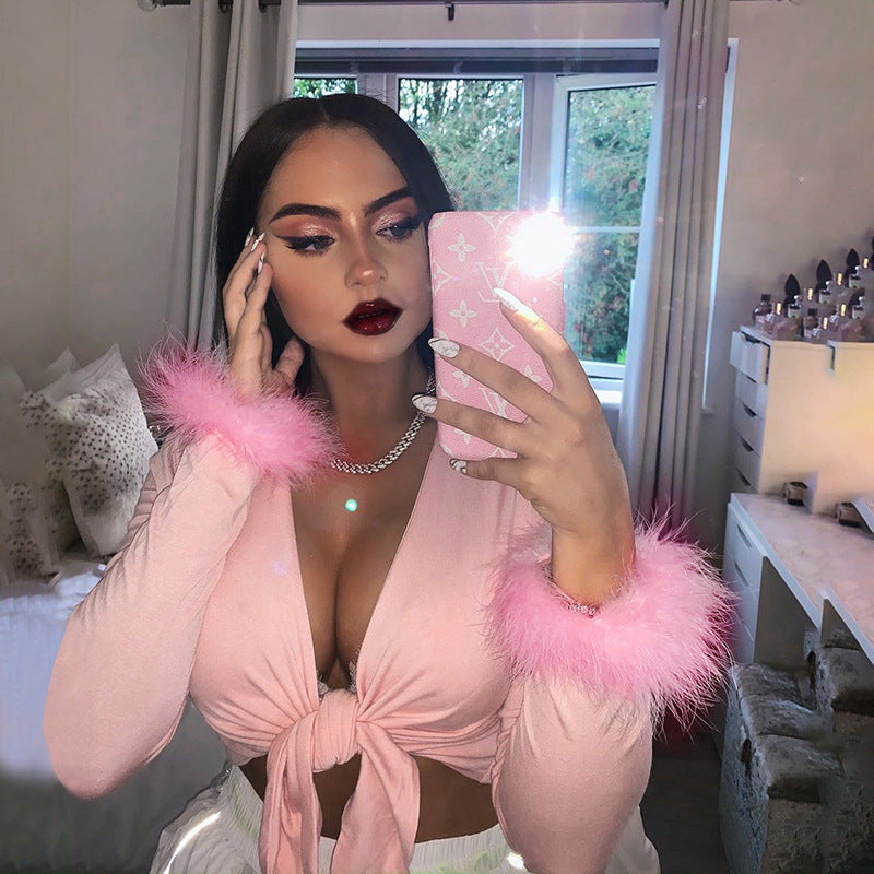 Women's Spring Long-sleeved T-shirt With Exposed Umbilical Blouses
