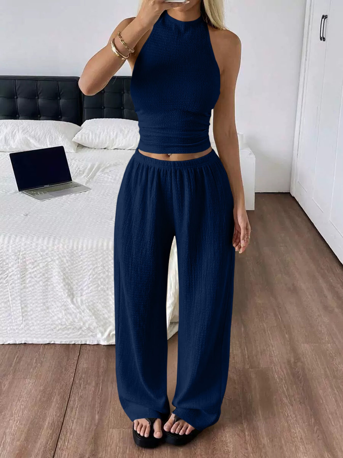 Women's Leisure Vacation Wide Leg Trousers Two-piece Fashion Casual Suit