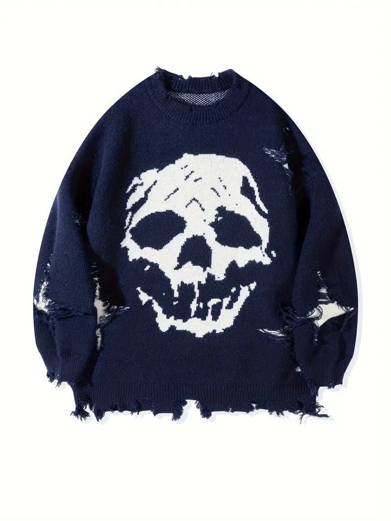Skull Pattern Personality Street Ripped Pullover Sweaters