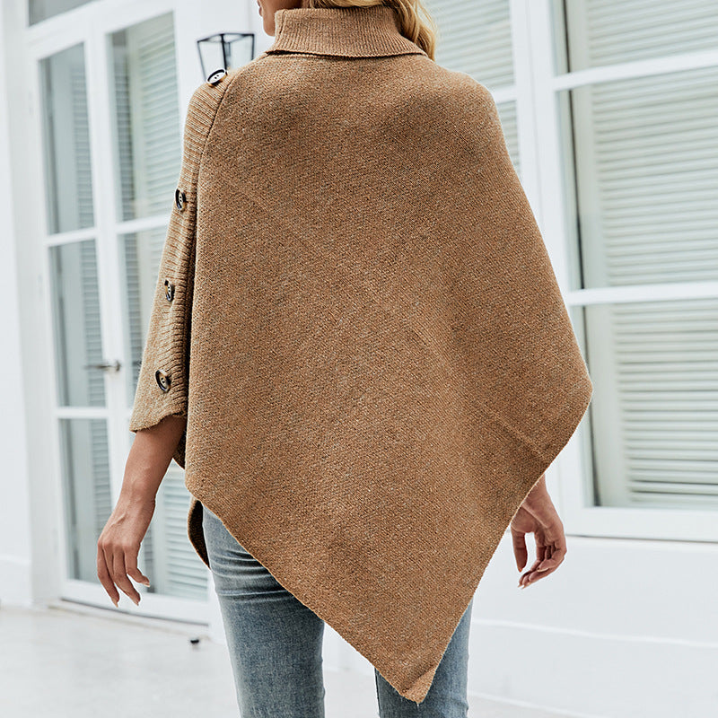 Women's Shawl Cape Solid Color Turtleneck For Sweater