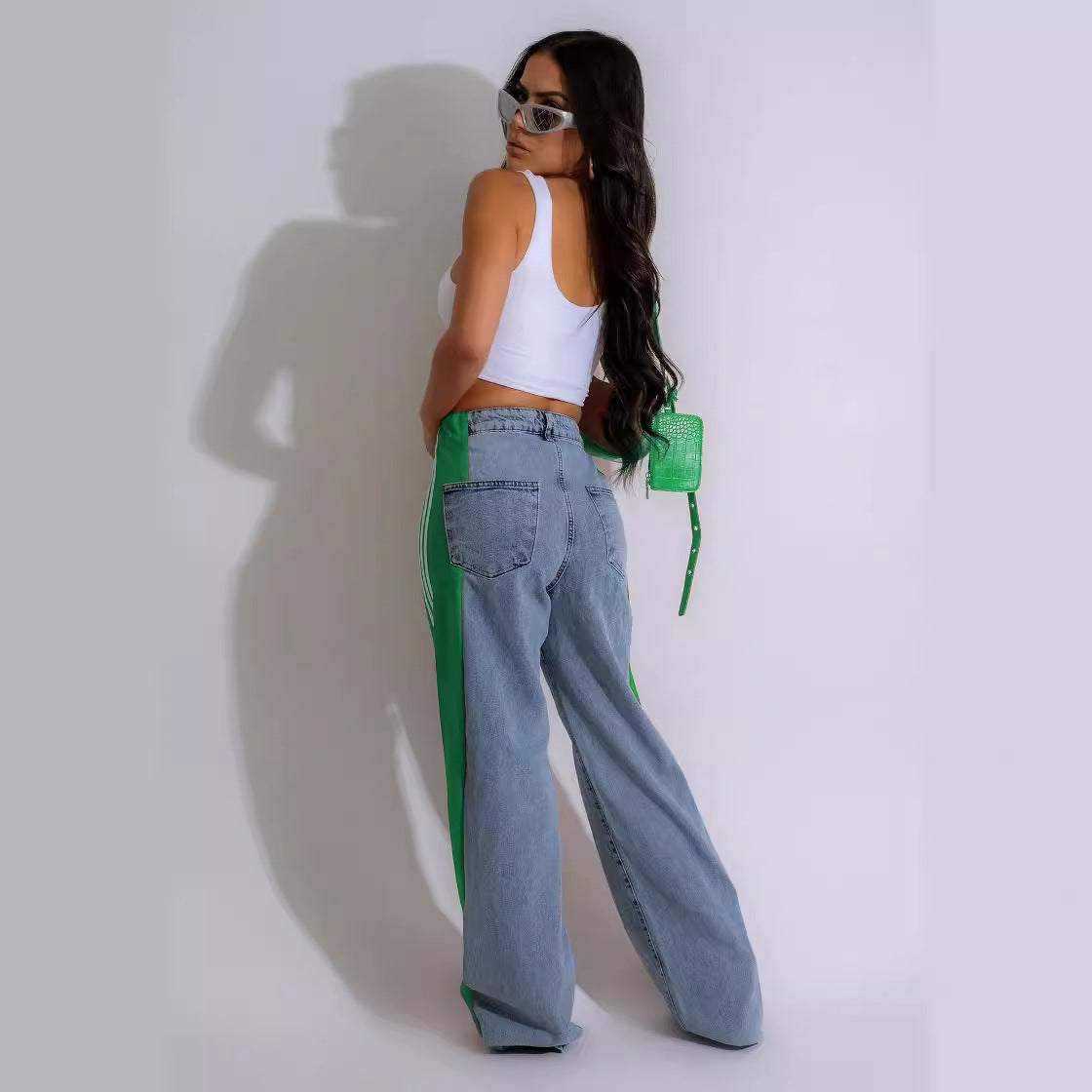 Women's Wide Leg Denim Trousers Casual High Jeans