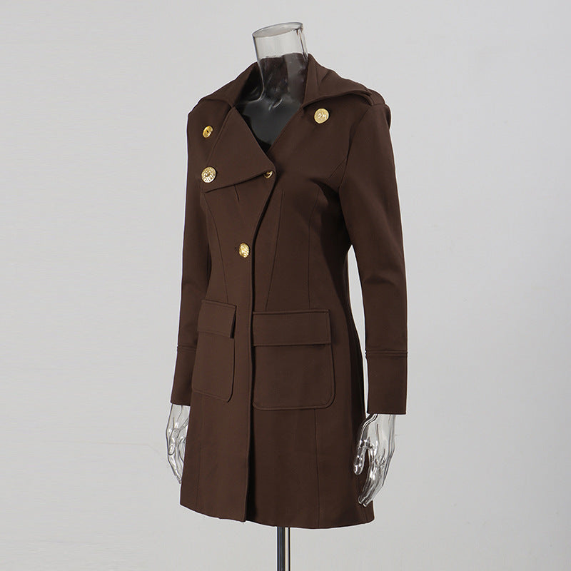 French Retro Irregular Lapel Trench Simple Solid Color Suits
