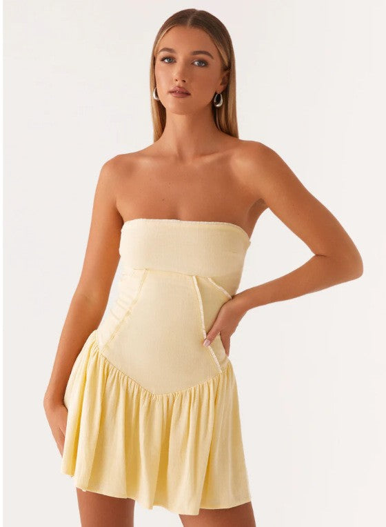 Women's Pure Color Cold-shoulder Waist Trimming Tube Tops