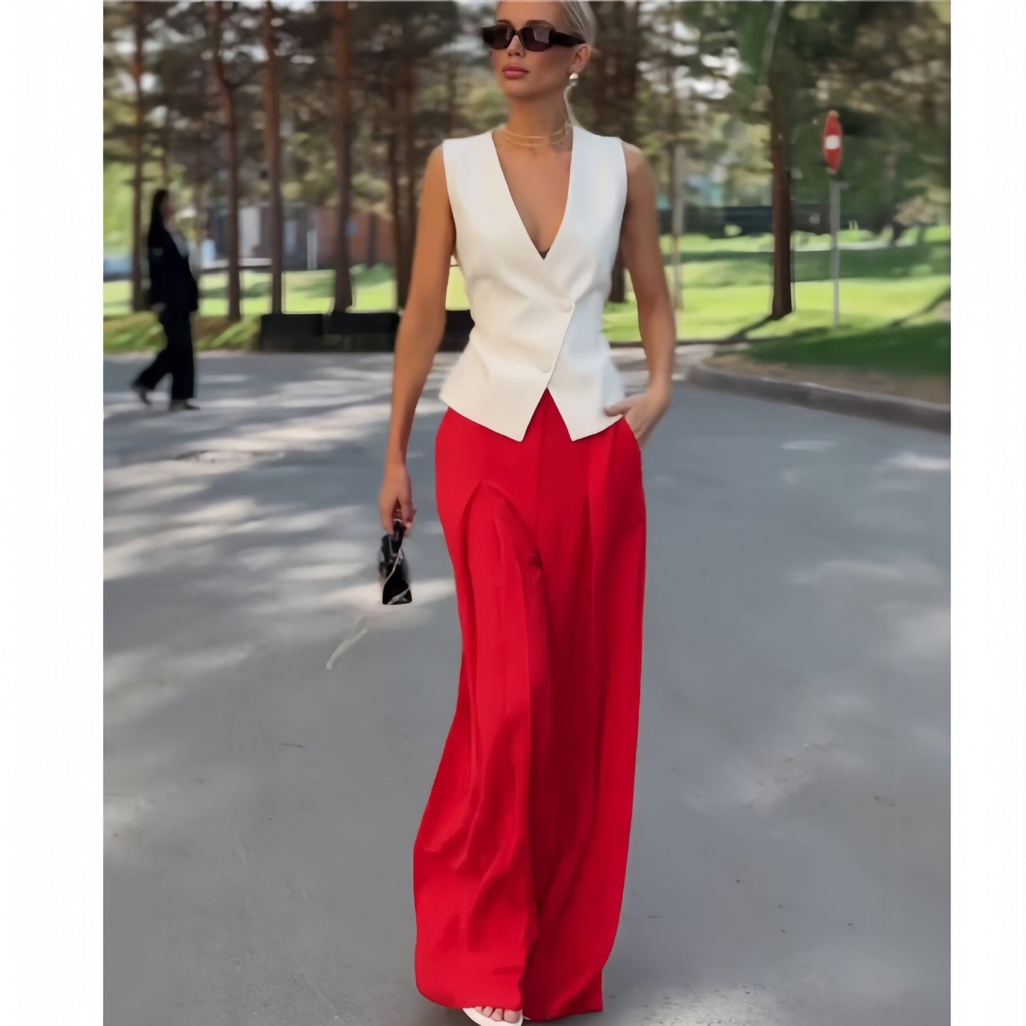 Women's Personality Deep Sleeveless High Waist Wide Leg Suits