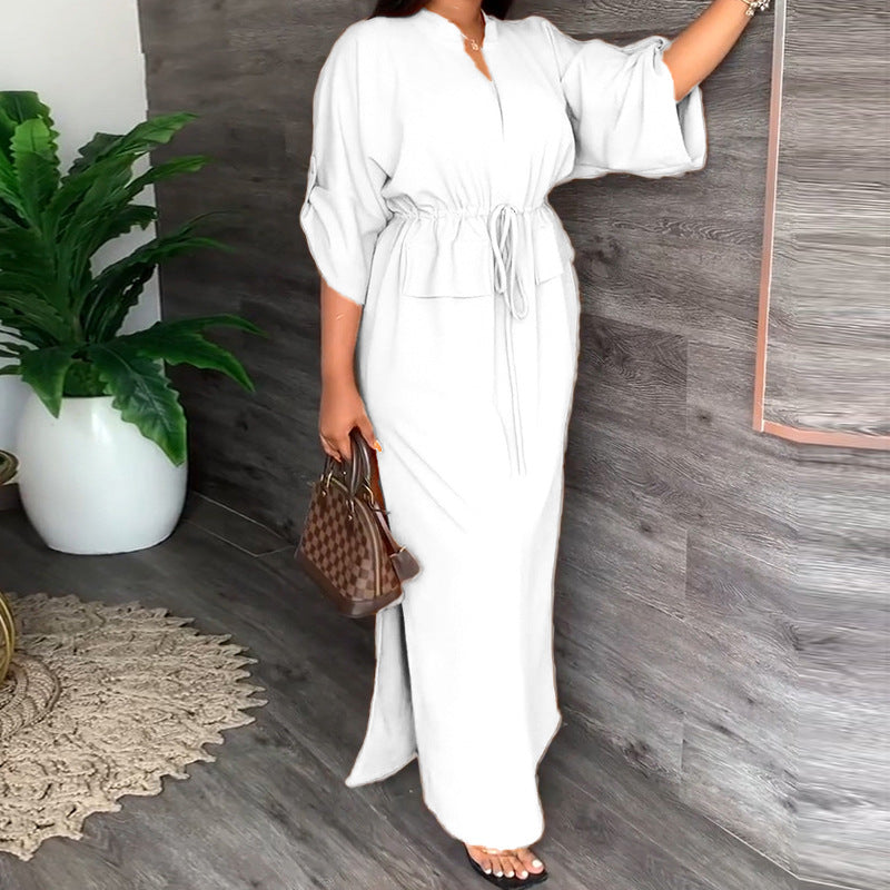 Women's Fashion Stand Collar Slit Maxi Dress Dresses
