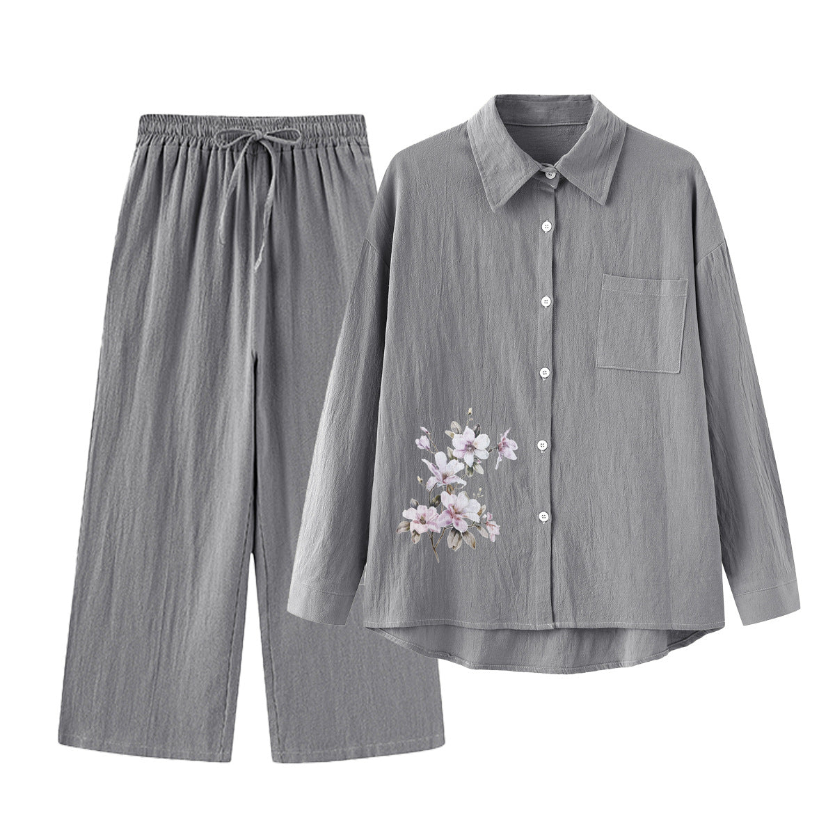 Women's 2 Piece Set Cotton Linen Shirt Pants