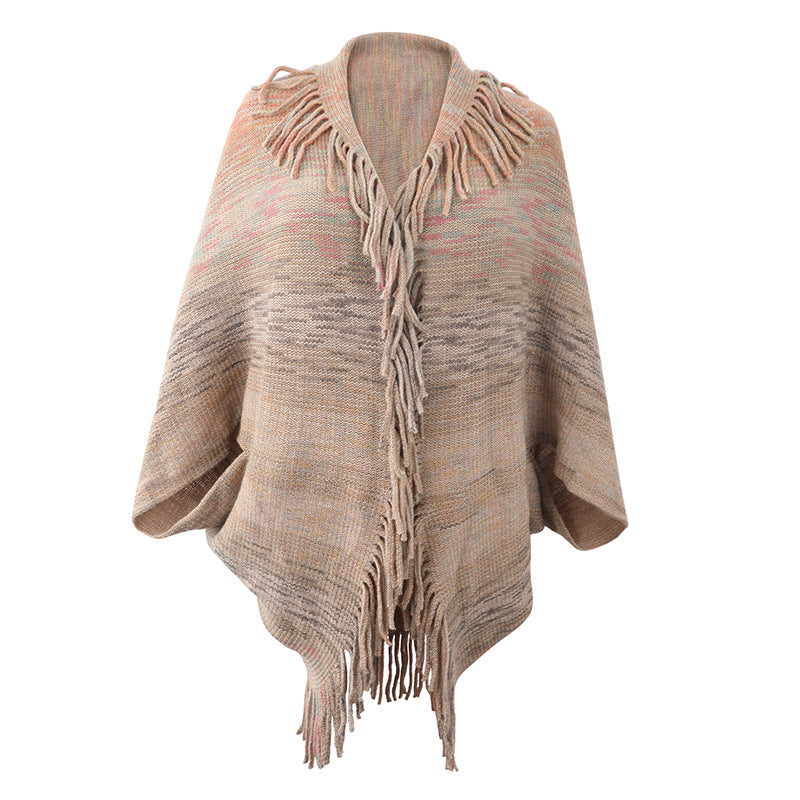 Women's Shawl Cape Tassel Hem Color For Sweaters