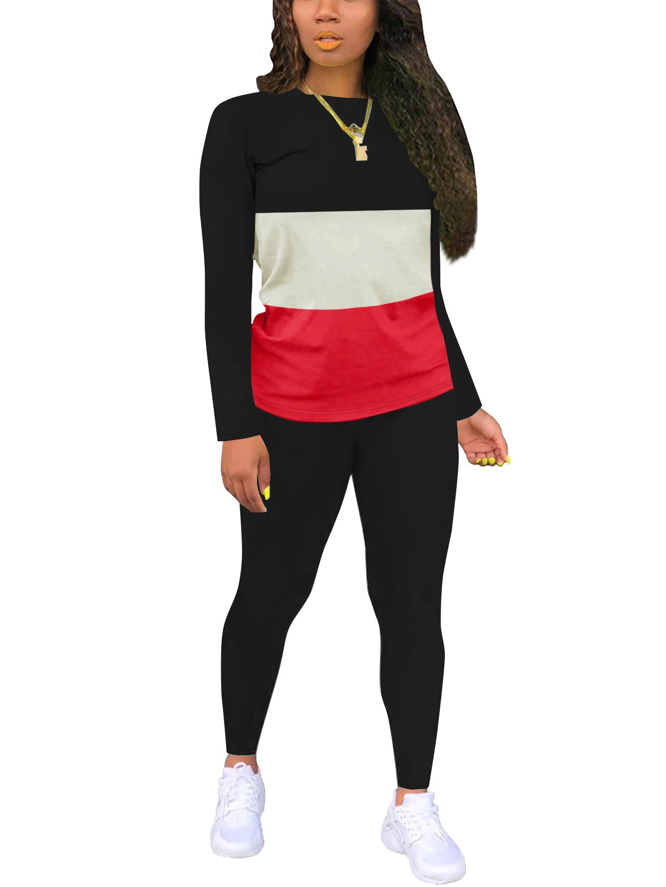 Women's Color Gradient Printing Round Neck Long Sleeve Trousers Suits