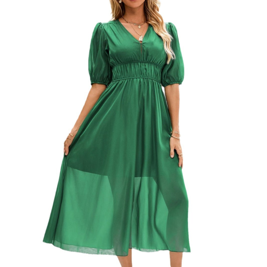 Women's Vacation Casual Solid Color Chiffon Waist Dress