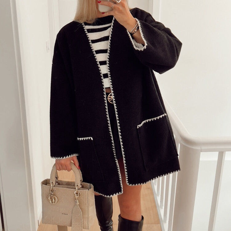 Graceful Glamorous Fashion Color Contrast Woolen Coats