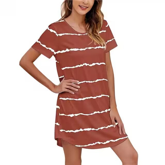 Women's Printed Striped Sleeve Fashion Casual Trendy Dress