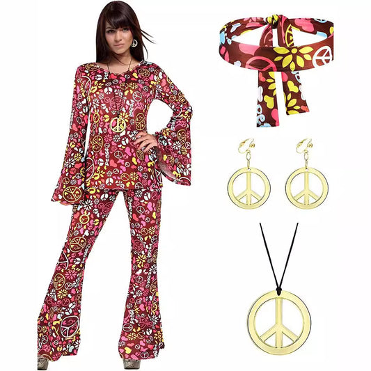 Women's Hippie Pink Disco Bottoms Bohemian Bell-bottom Suits