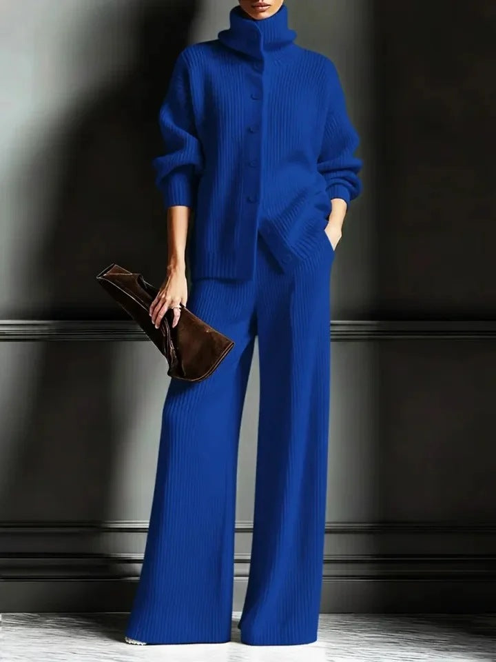 Color Long Sleeve Knitted 2 Piece Fashion Casual Suit