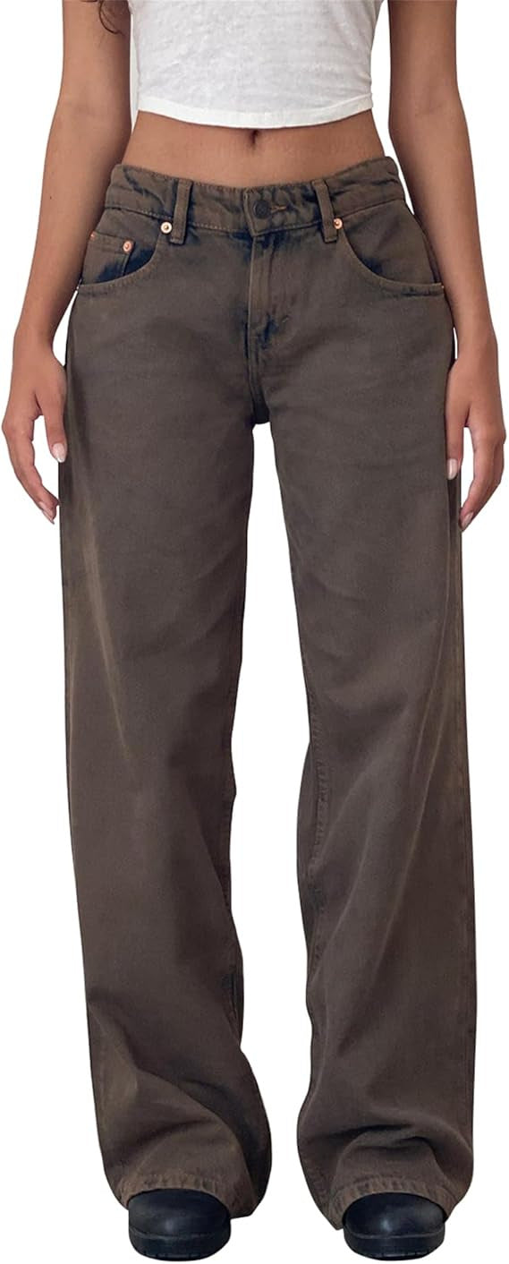 Women's Retro Low Waist Washed Straight Autumn Street Wide Leg Jeans