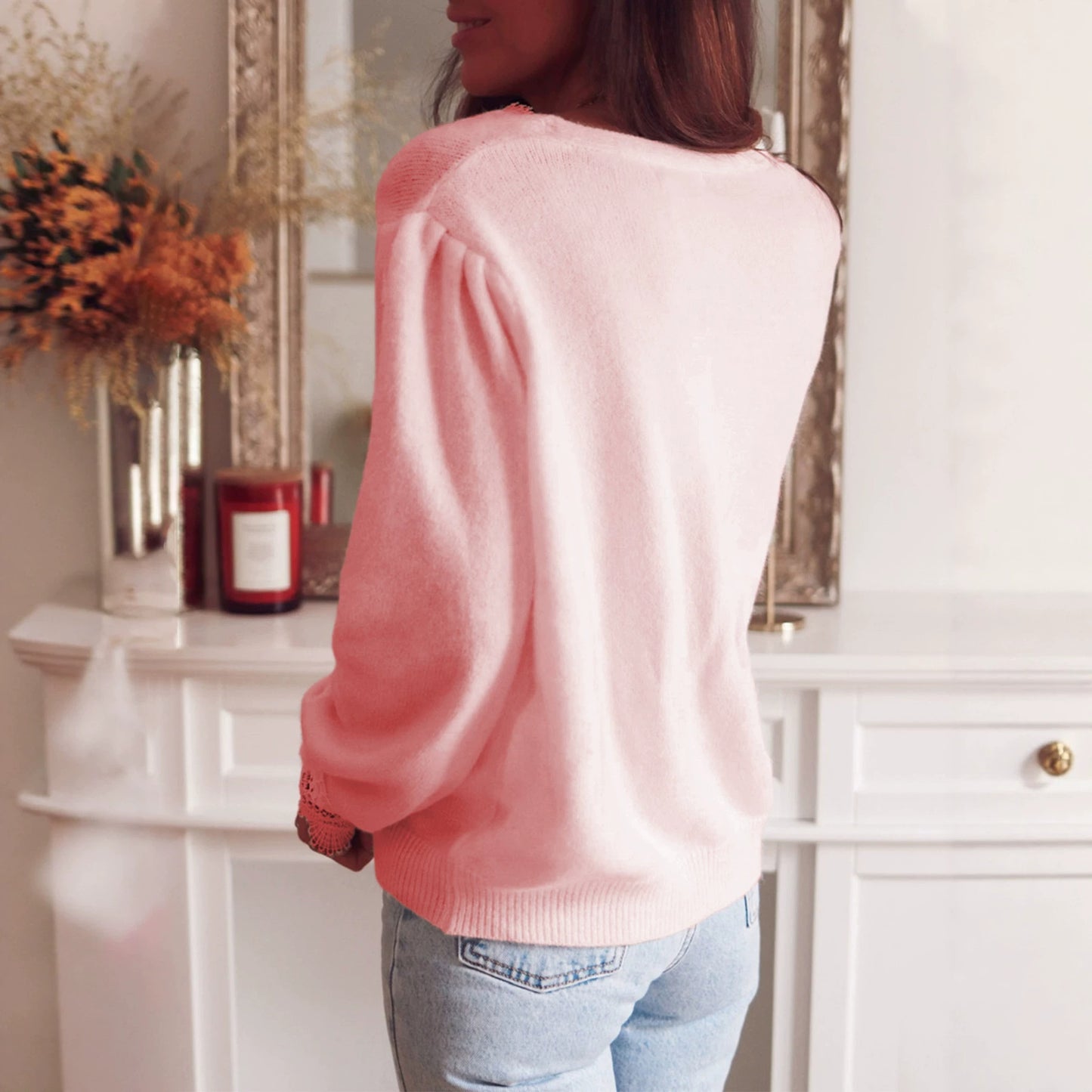 Women's Stitching Knitted Autumn Fashion Elegant Loose Solid Sweater