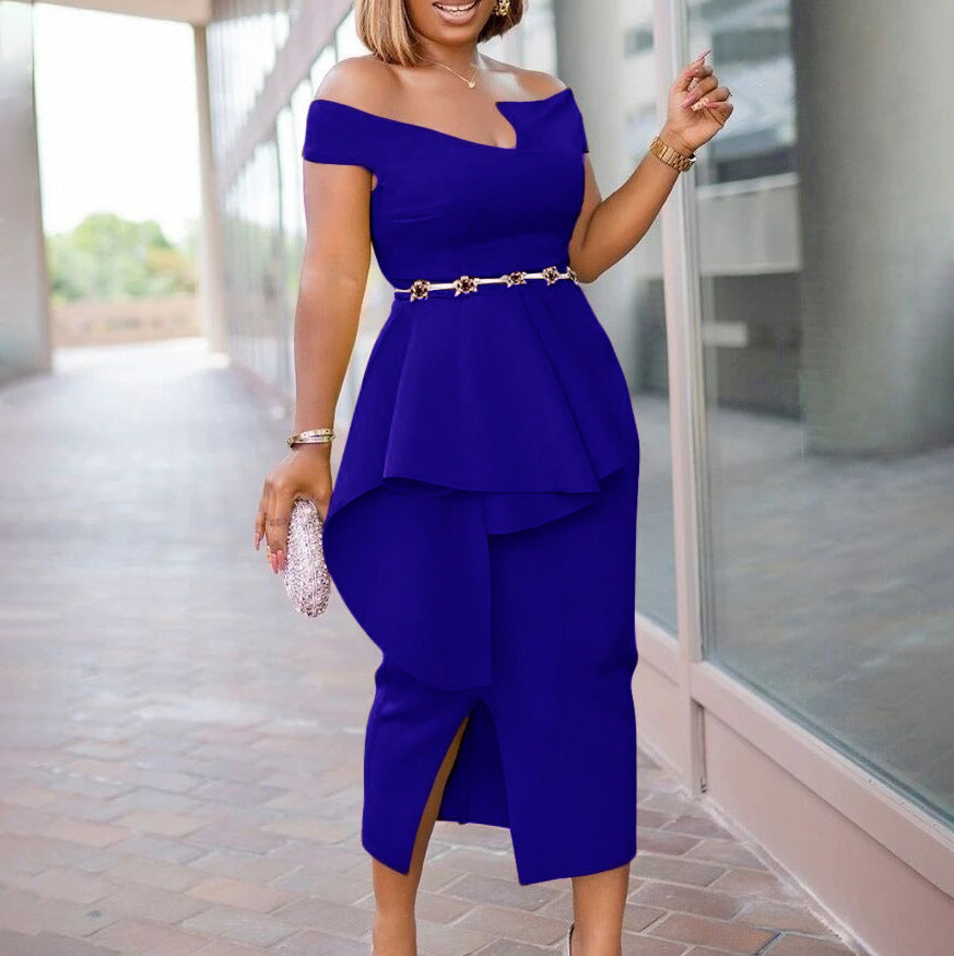 Summer Sleeve Sheath Pure Color Split Dress