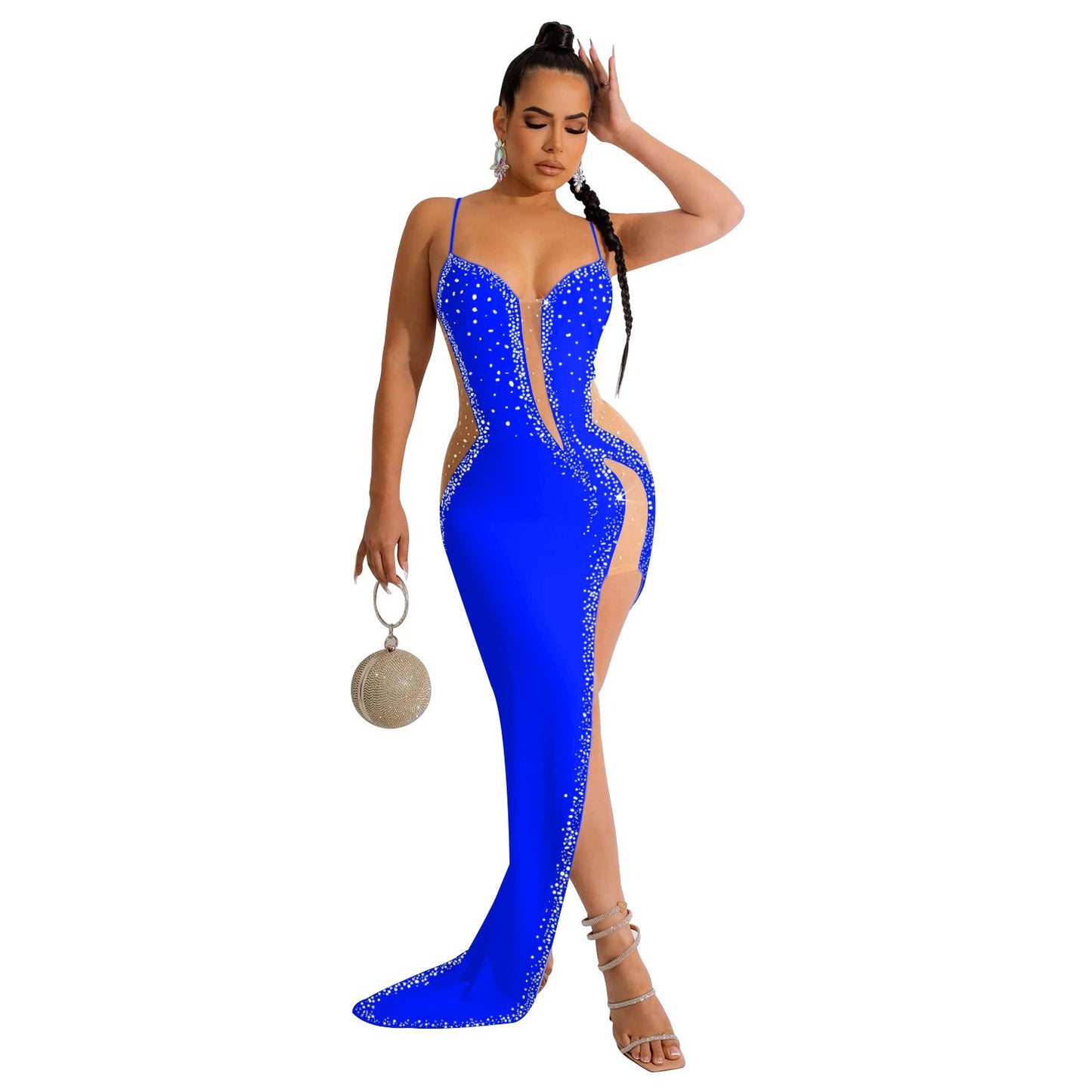 Dress Fashionable Solid Color Rhinestone Sleeveless Dresses
