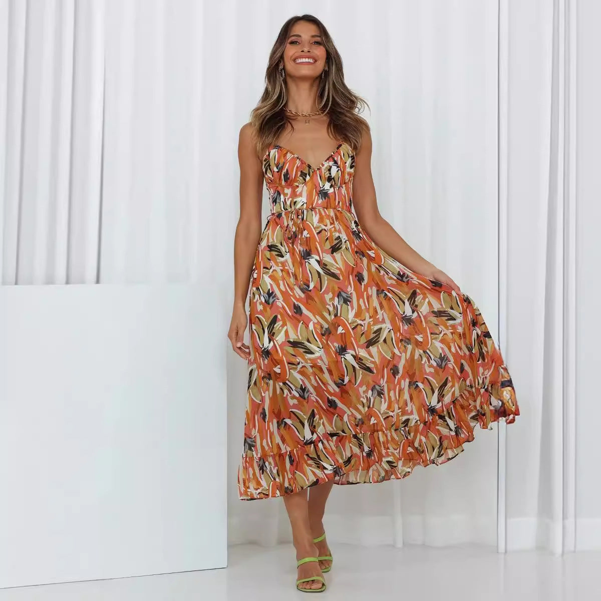 Women's Summer Printed Ruffle Sleeveless Dress Dresses