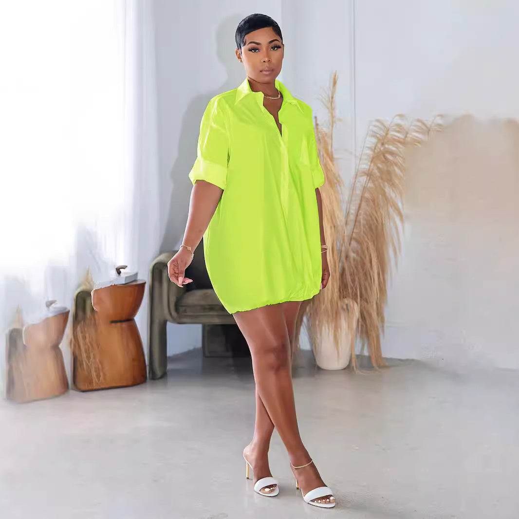 Women's Autumn Solid Color Buttons Loose Shirt Clothing