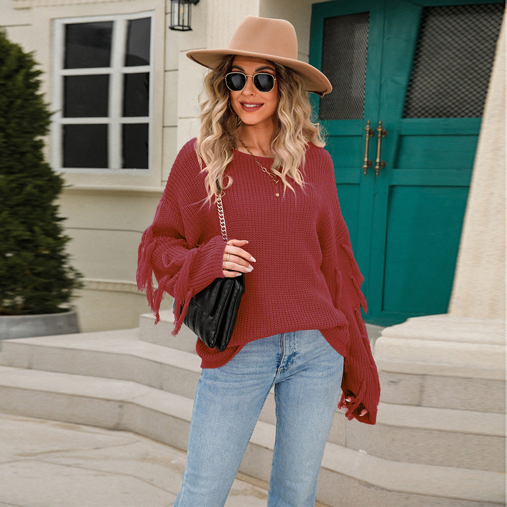 Popular Women's Spring Pullover Tassel Loose Sweater