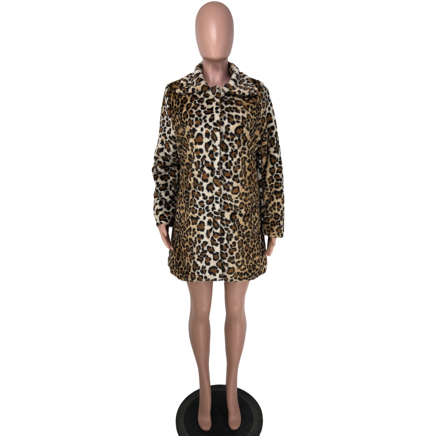Women's Fashion Wear Leopard Print Loose Plush Coats