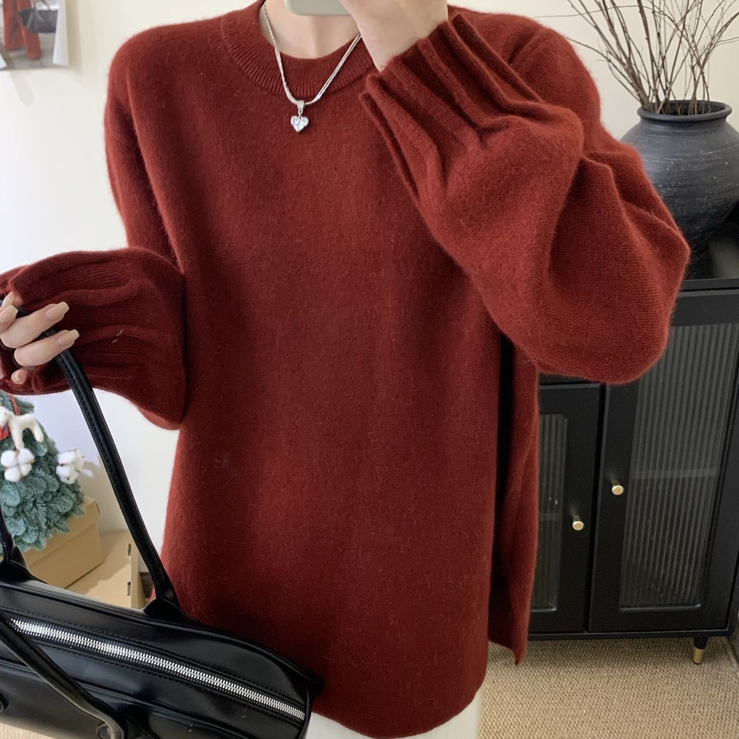 Round Collar Design Loose Mid-length Bottoming Shirt Lazy Pullover Sweaters