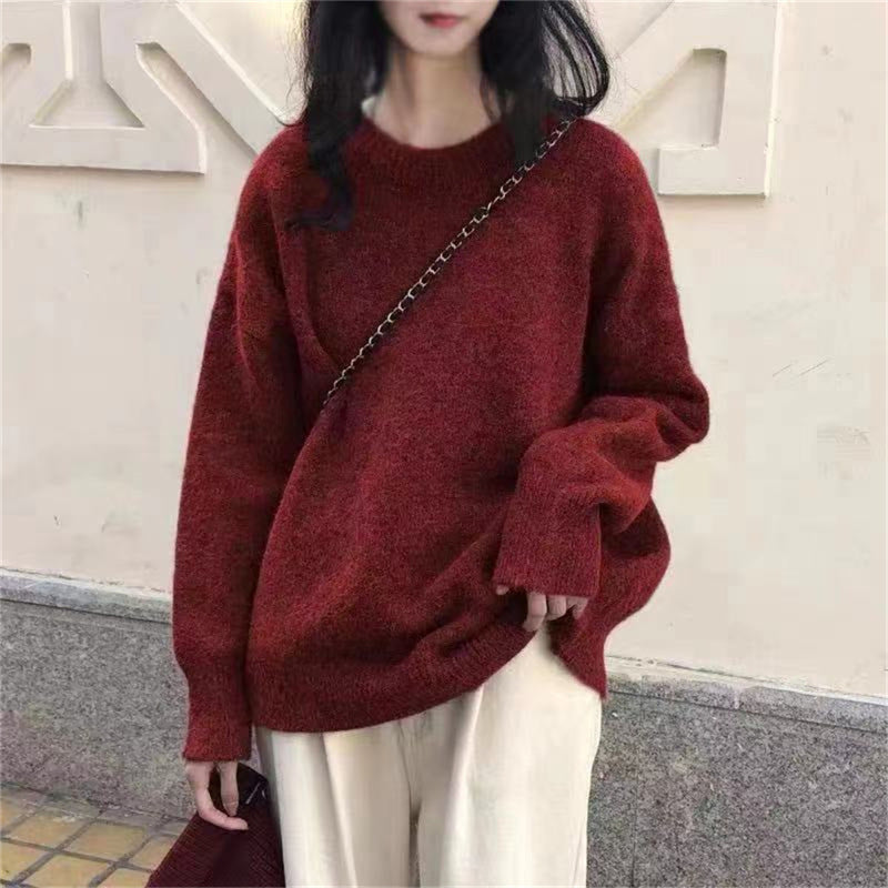 Women's Solid Color Casual Round Neck Pullover Outer Wear Korean Style Sweater