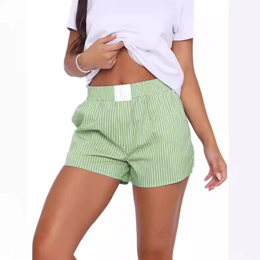 Women's Idle Style Striped Stitching Pajama Shorts