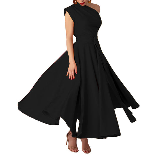 Women's Summer Fashion Wear Sleeveless Diagonal Collar Dresses