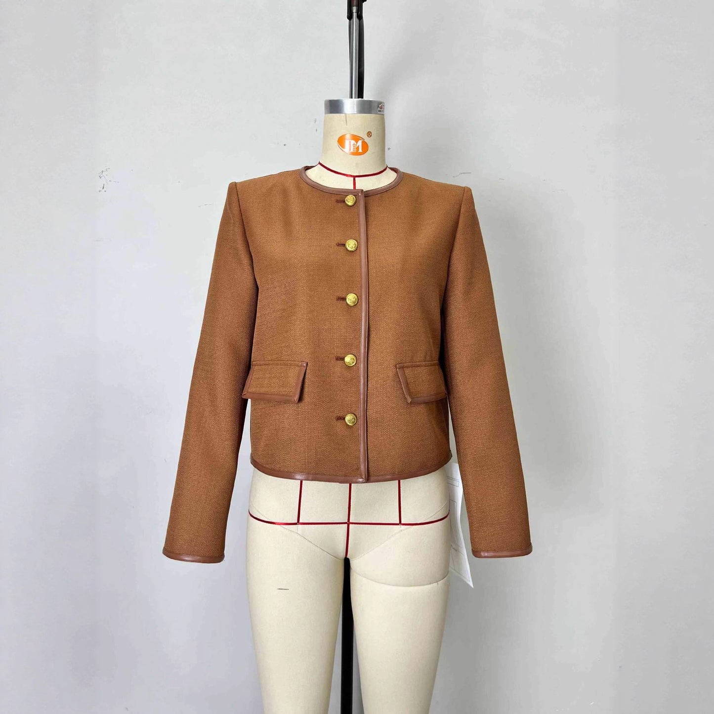 Women's Style Fashion Round Neck Metal Button Coats