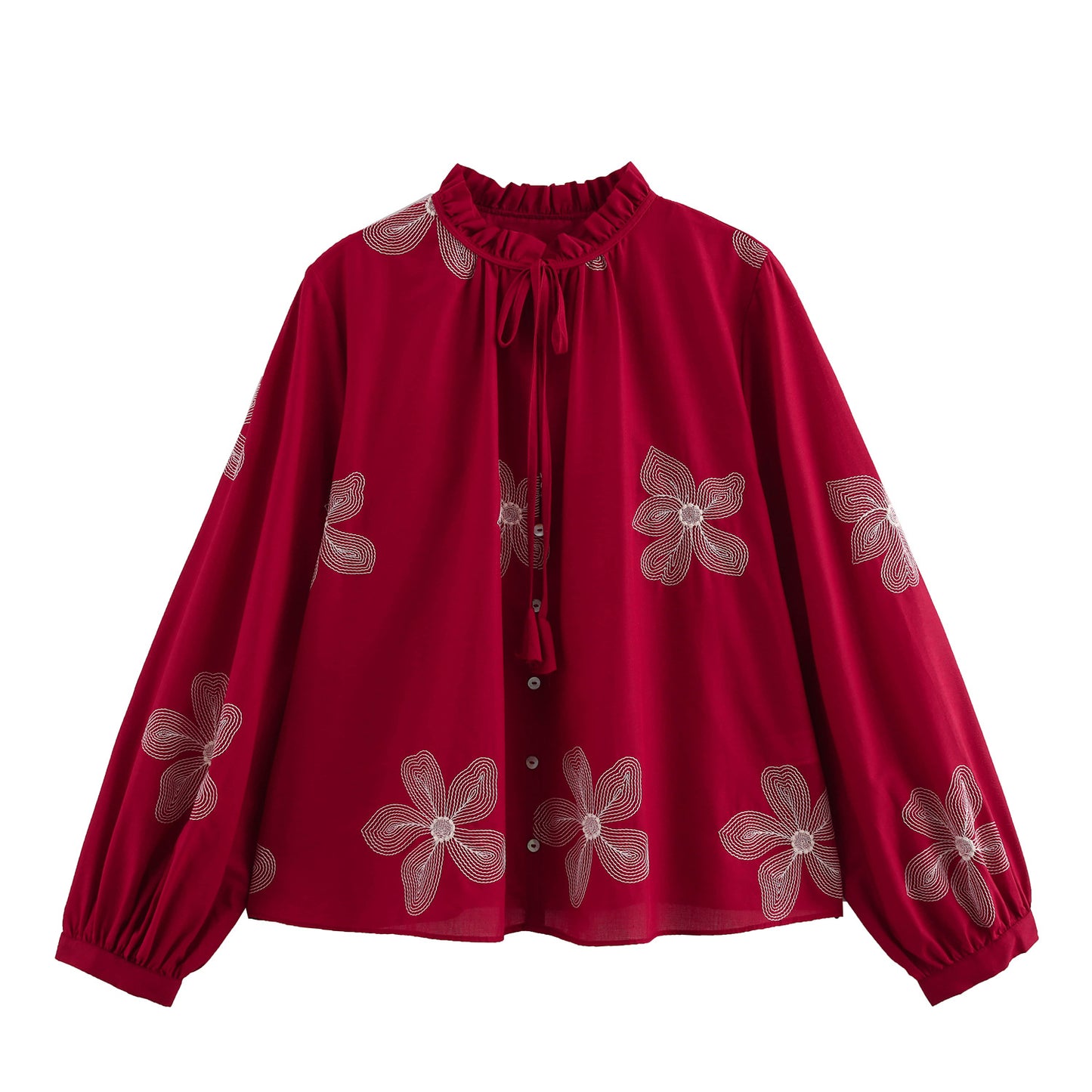 Women's Spring Long Sleeve Loose Embroidered Shirt Blouses