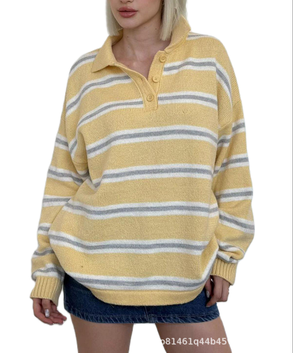 Women's Vintage Stripe Collar Loose Idle Henry Sweater