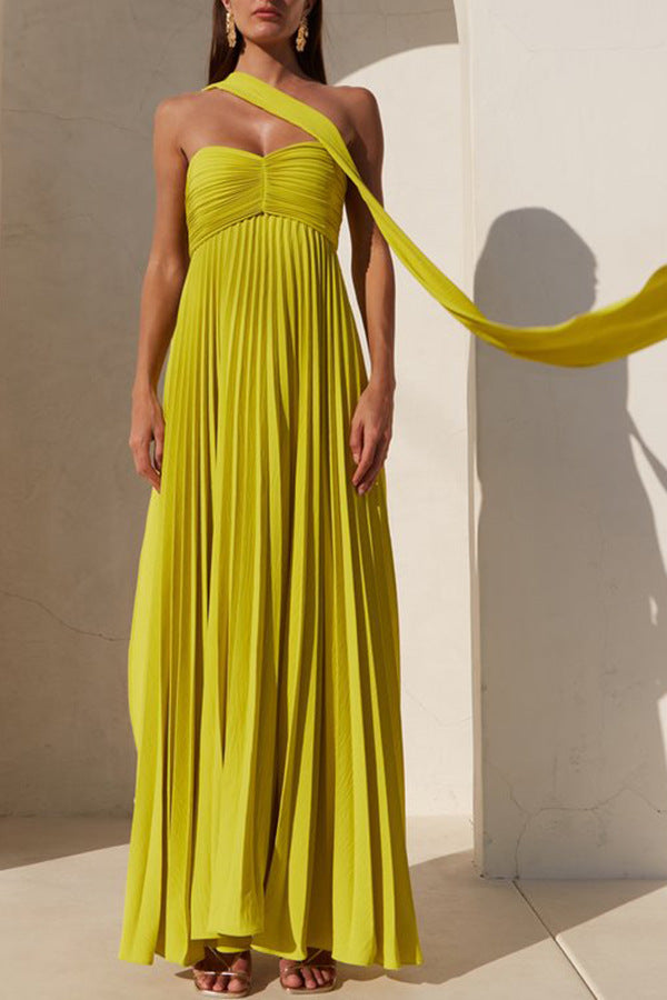 Women's Pure Color Pleated Dress Sleeveless Fashion Dresses