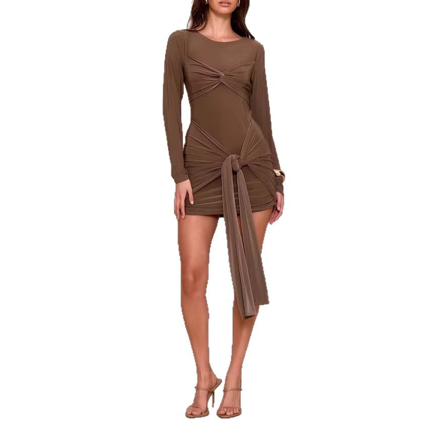 Women's Sexy Ribbon Knotted Slimming Sheath Twisted Dress
