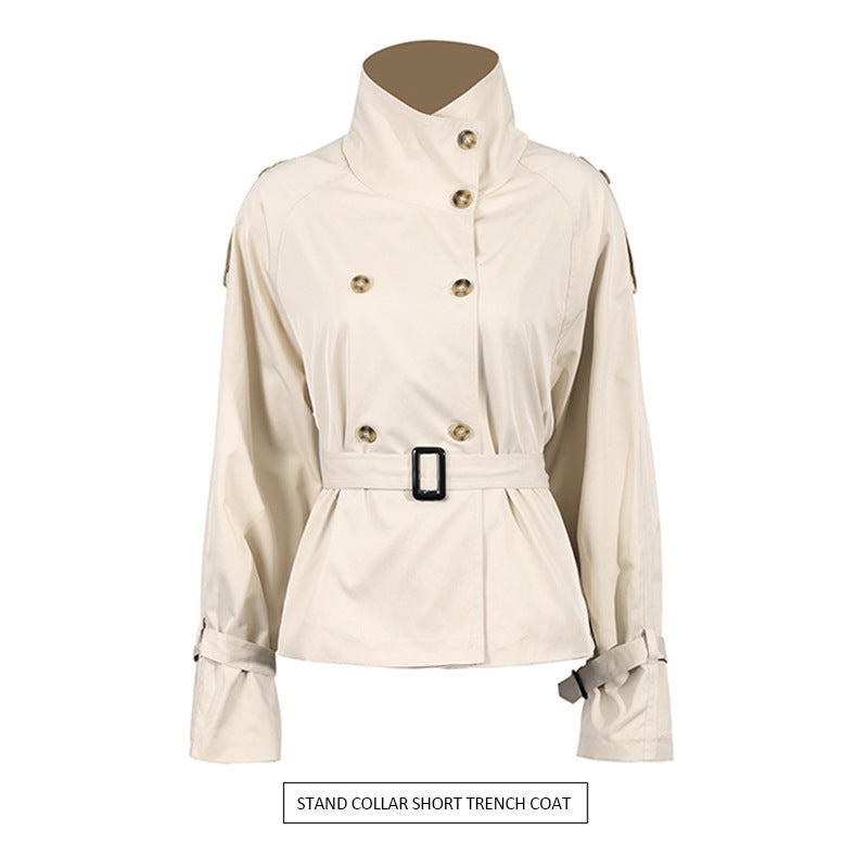 Women's High-grade Stand Collar Double Breasted Belt Coats