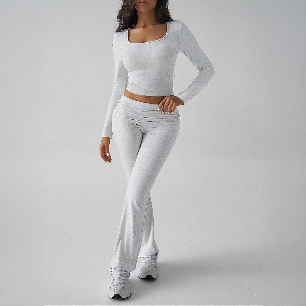 Solid Color Casual Knitted Long-sleeved Yoga Clothes Tops