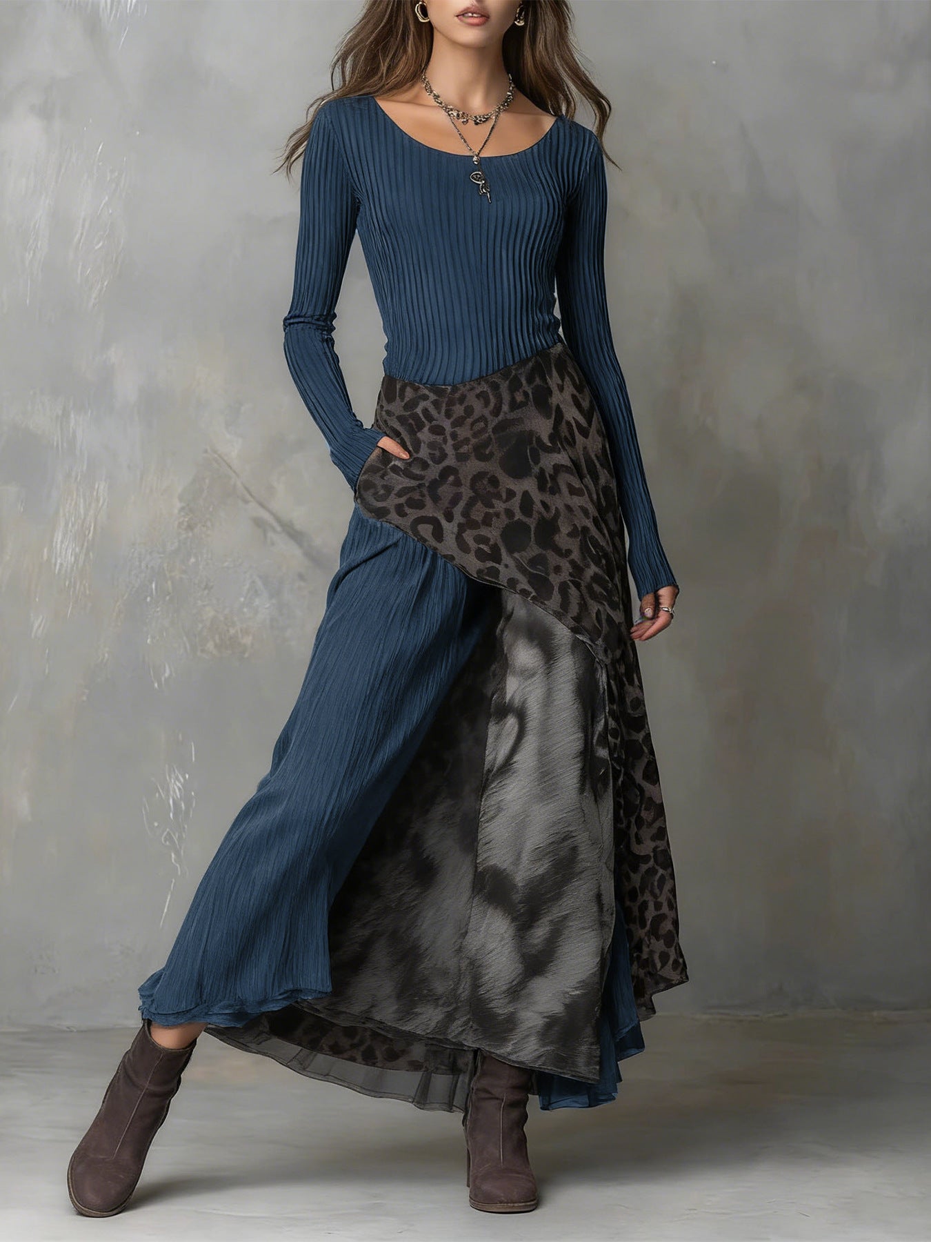 Leopard Print Elastic Waist Large Swing Dress