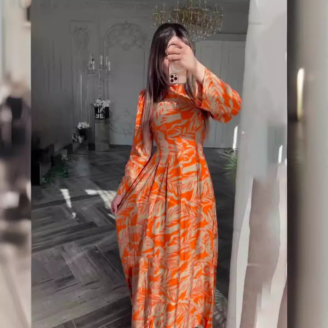 Women's Spring Printed Waist Slimming Exotic Long Dresses