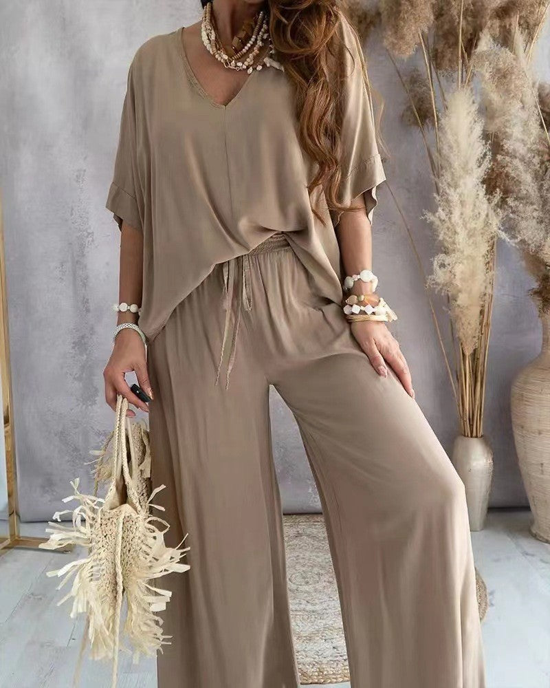 Beautiful Women's Collar Batwing Sleeve Loose Pants