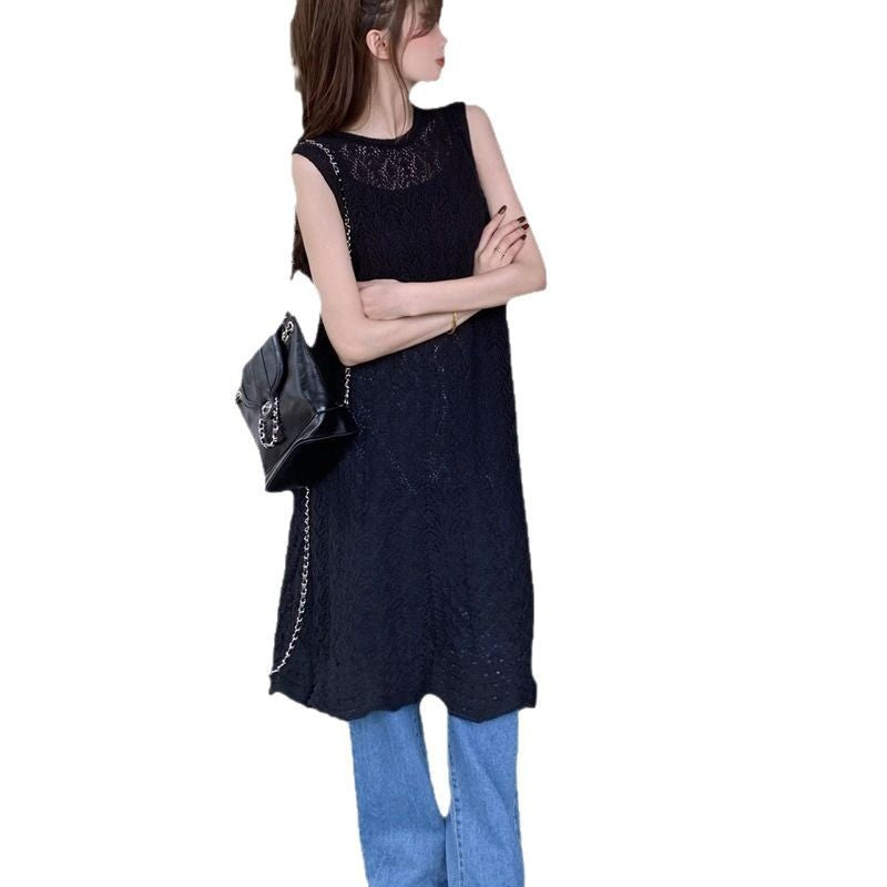 Women's French Retro Ice Silk Summer Outer Sleeveless Mid-length Women's Sweater