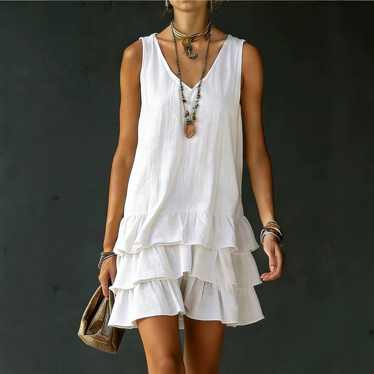 Women's Fashion Wear Loose Casual Solid Color Side Dress