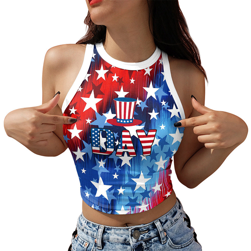 Women's Independence Day Flag Digital Printing Sleeveless Tops