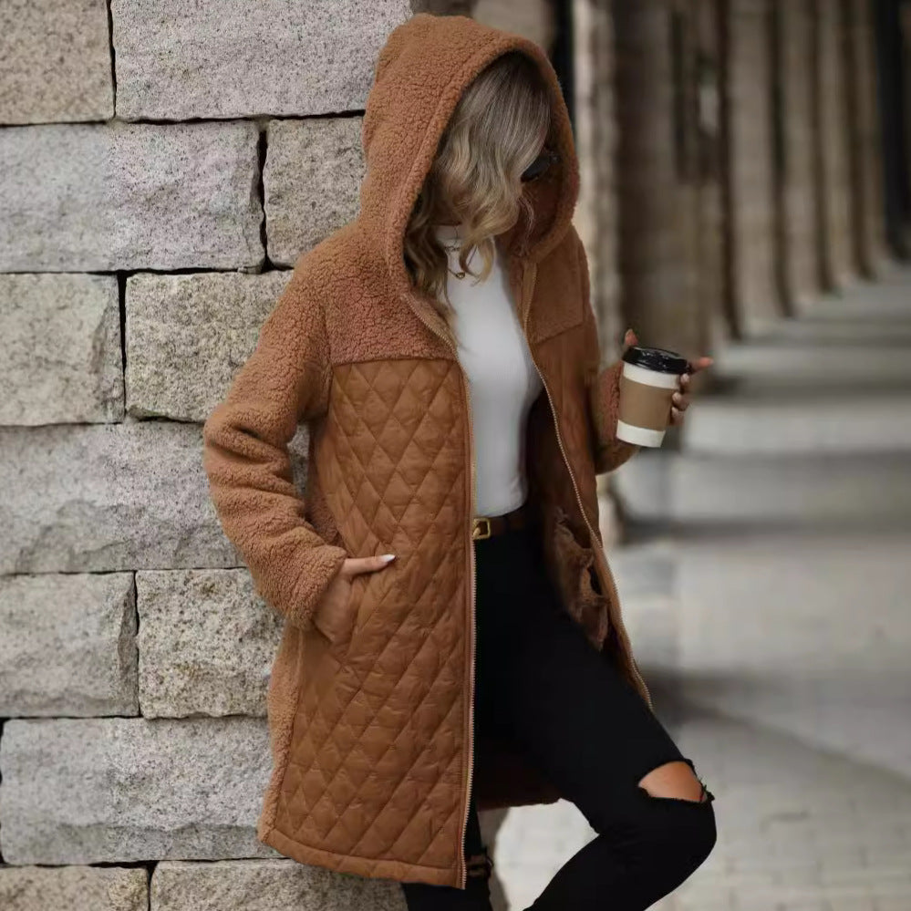 Women's Unique Loose Hooded Zipper Plush Coats