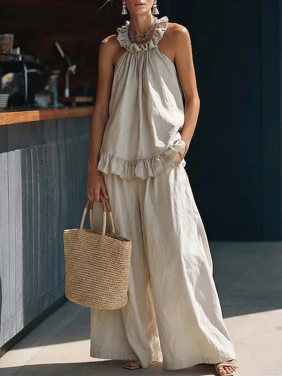 Women's Cotton Linen Retro Style High Waist Suits