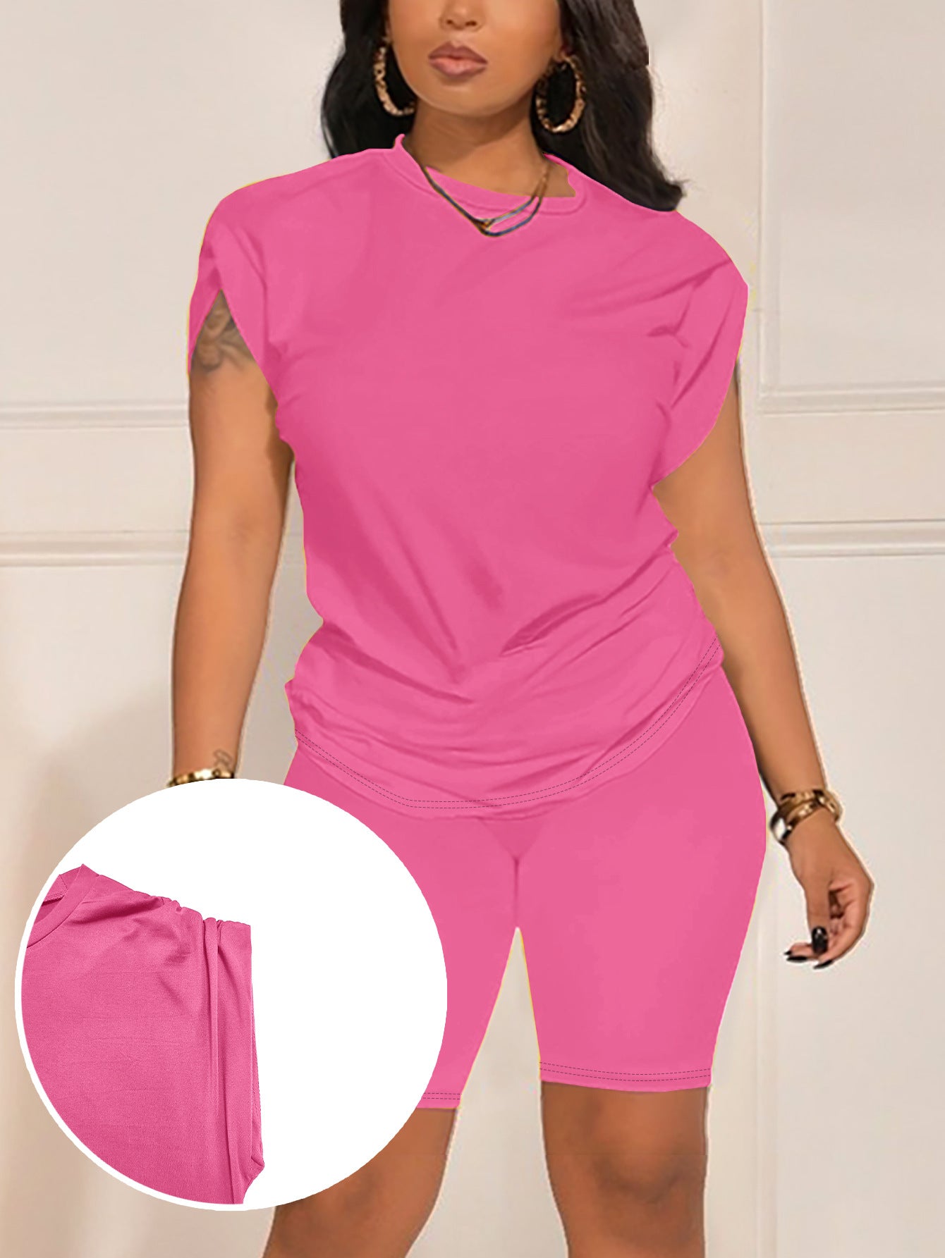 Women's Round Neck Sleeve With Two-piece Summer Fashion Casual Suit