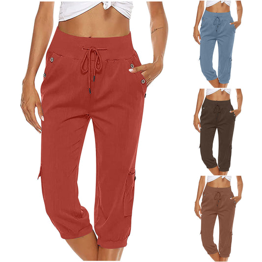 Women's Loose Leisure Wide Leg Straight Cropped Pants
