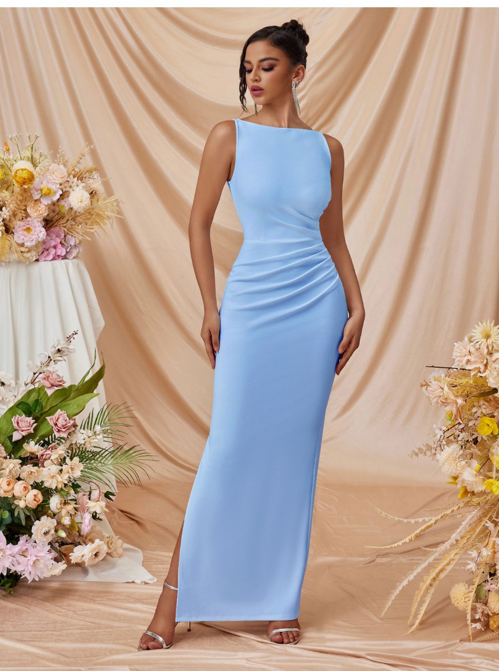 Women's Sleeveless Sexy Solid Color Slit Slim Dress